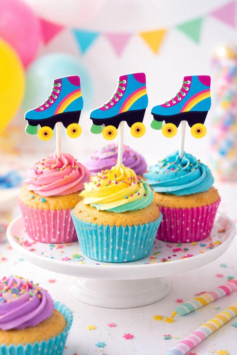 Roller Skate Cupcake Toppers - 80's party, 80's birthday party, Colorful Roller Skate Cupcake Toppers