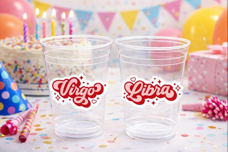 ZODIAC PARTY CUPS - Zodiac Sign Cups Astrology Sign Party Cups Zodiac Party Favors Cups Zodiac Nutrition facts Astrology Cups Horoscope Cups