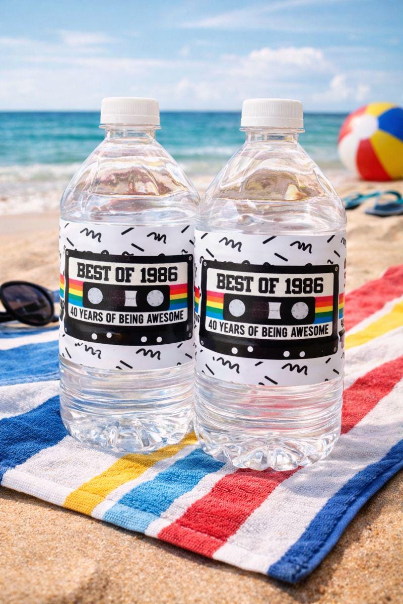 40th Birthday Water Bottle Labels 40th Birthday Water Bottle Favors 1985 Cassette Tape Water Bottle Labels 1985 Favors Vintage 1985