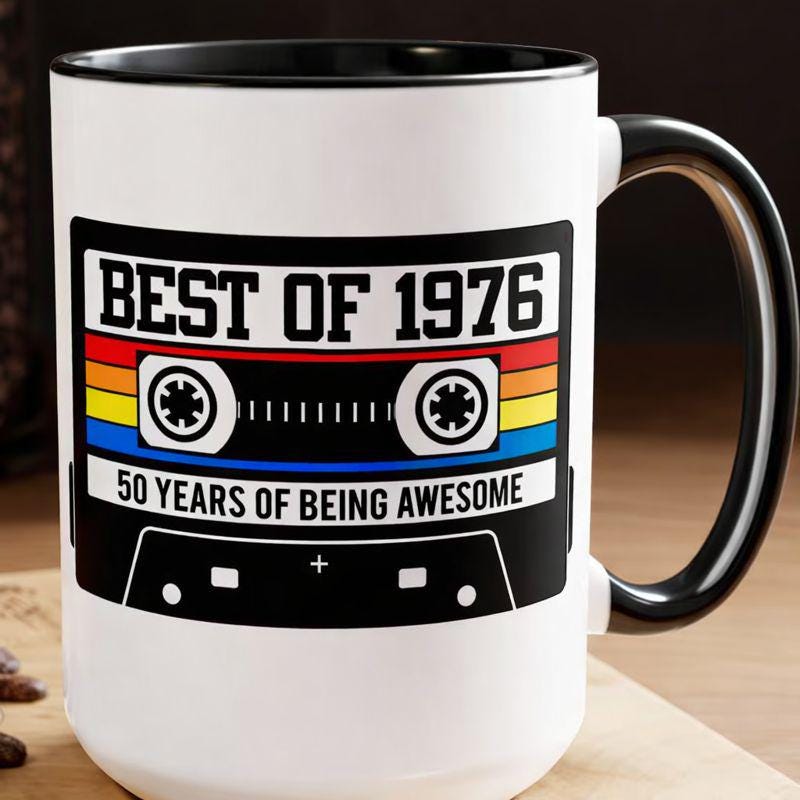 50th BIRTHDAY MUG 50th Party Decorations 50th Party Favors 50th Birthday Gift Cassette Tape Mug Best of 1976 Birthday Vintage 1976, Gifts