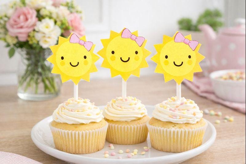 Sunshine Cupcake Toppers, Sun Cupcake Toppers, Girl Sunshine, You are my sunshine