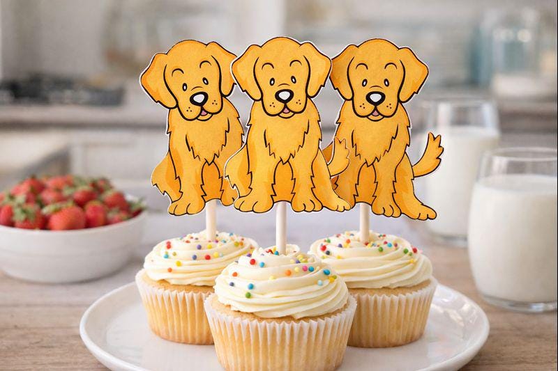 Golden Retriever Cupcake Toppers, Dog Party, Puppy Party Cupcake Toppers, Dog Cupcake Toppers, Dog Birthday Decorations, Dog Cake Toppers