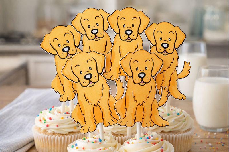 Golden Retriever Cupcake Toppers, Dog Party, Puppy Party Cupcake Toppers, Dog Cupcake Toppers, Dog Birthday Decorations, Dog Cake Toppers