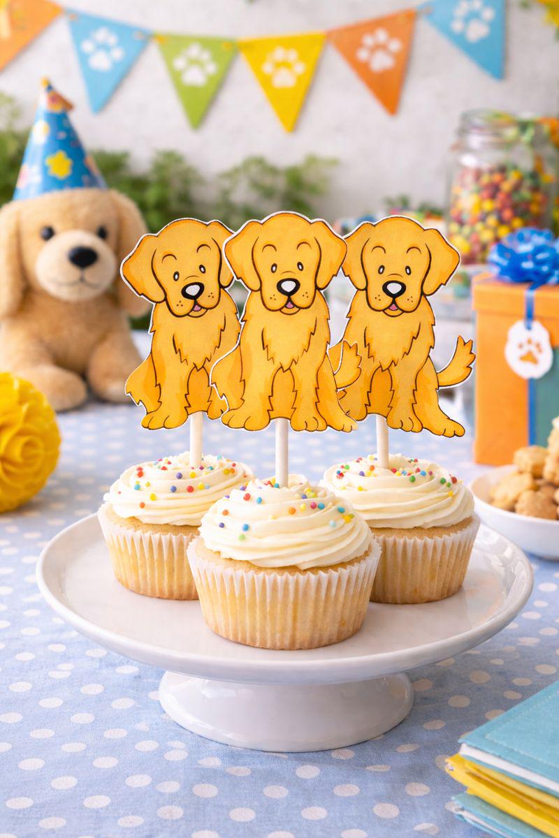 Golden Retriever Cupcake Toppers, Dog Party, Puppy Party Cupcake Toppers, Dog Cupcake Toppers, Dog Birthday Decorations, Dog Cake Toppers