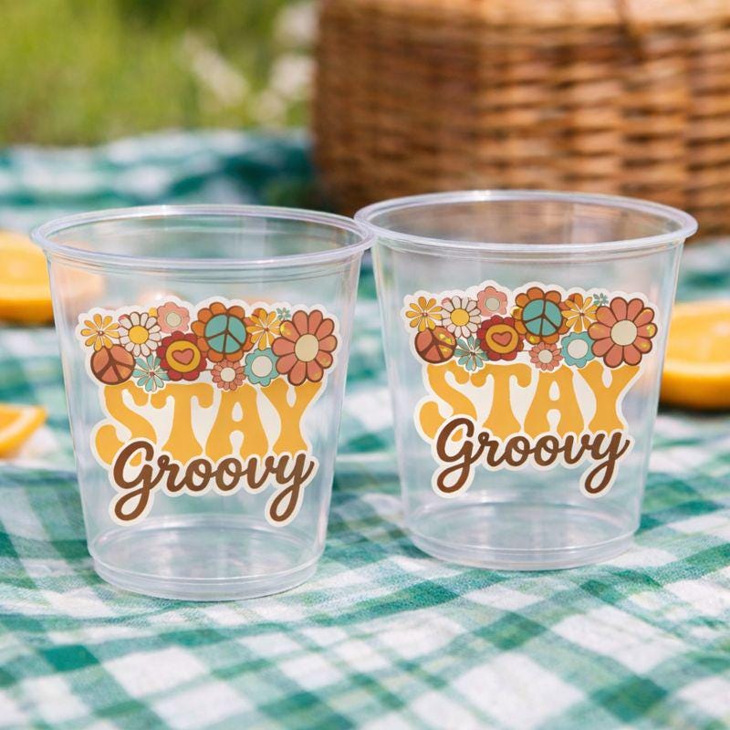 70S PARTY CUPS -70's Birthday Cups 70's Party Cups 70s Decorations 70's Birthday Party 70s Birthday Party Decorations Hippy Two Groovy Cups