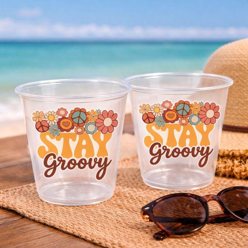 70S PARTY CUPS -70's Birthday Cups 70's Party Cups 70s Decorations 70's Birthday Party 70s Birthday Party Decorations Hippy Two Groovy Cups