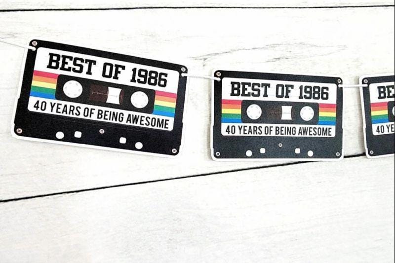 40th Cassette Tape Birthday Banner, Best of 1986 Banner 1986 Party Decorations 40th Party Decorations 40th Party Garland 40th Party Banner