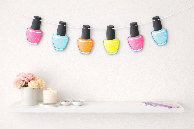 Nail Polish Banner, Nail Polish Garland, Spa Party Banner, Spa Party Garland, Spa Party Decorations, Photo Prop, Beauty Party Supplies Props