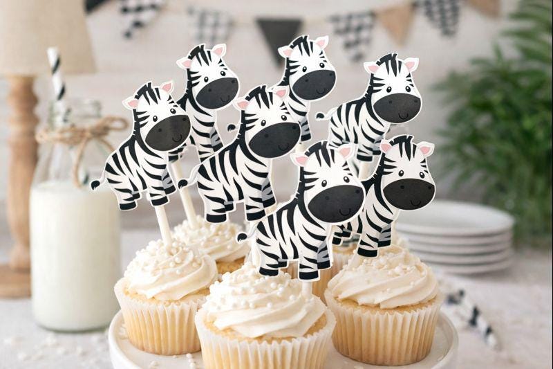 Zebra Cupcake Toppers, Jungle Cupcake Toppers