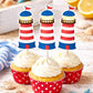 Lighthouse Cupcake Toppers | Nautical Birthday Party Decorations | Beach & Coastal Party Cupcake Picks | Beach Party Decorations | Coastal