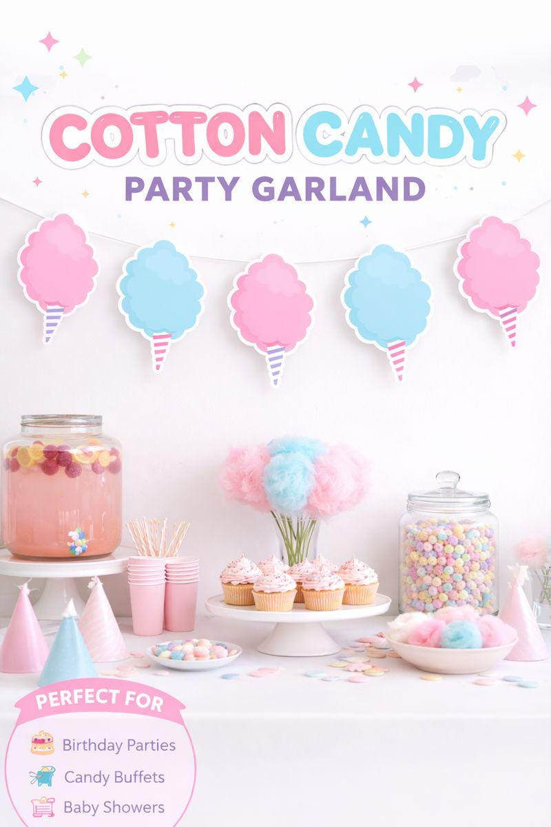 COTTON CANDY Garland, Candy Birthday Decoration, Candy Garland, Candy Bar Banner, Candy Birthday, Candy Decoration, Candy Buffet, Photo Prop