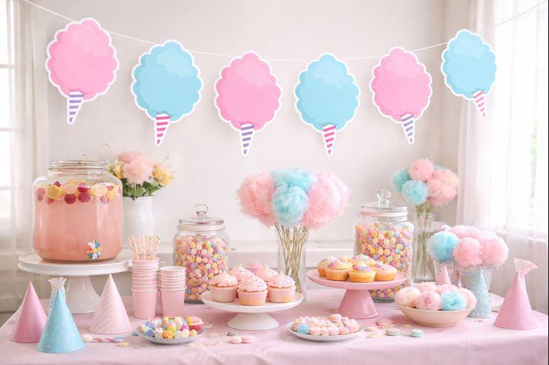 COTTON CANDY Garland, Candy Birthday Decoration, Candy Garland, Candy Bar Banner, Candy Birthday, Candy Decoration, Candy Buffet, Photo Prop