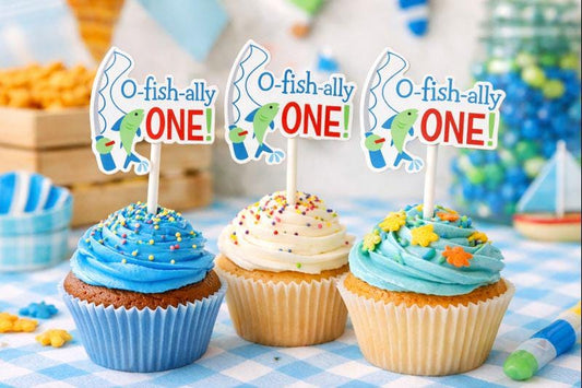 Fishing Cupcake Toppers, O Fishally One Cupcake Topper Gone Fishing Cupcake Picks Fishing Birthday Party, Fishing 1st Cake Topper Decoration
