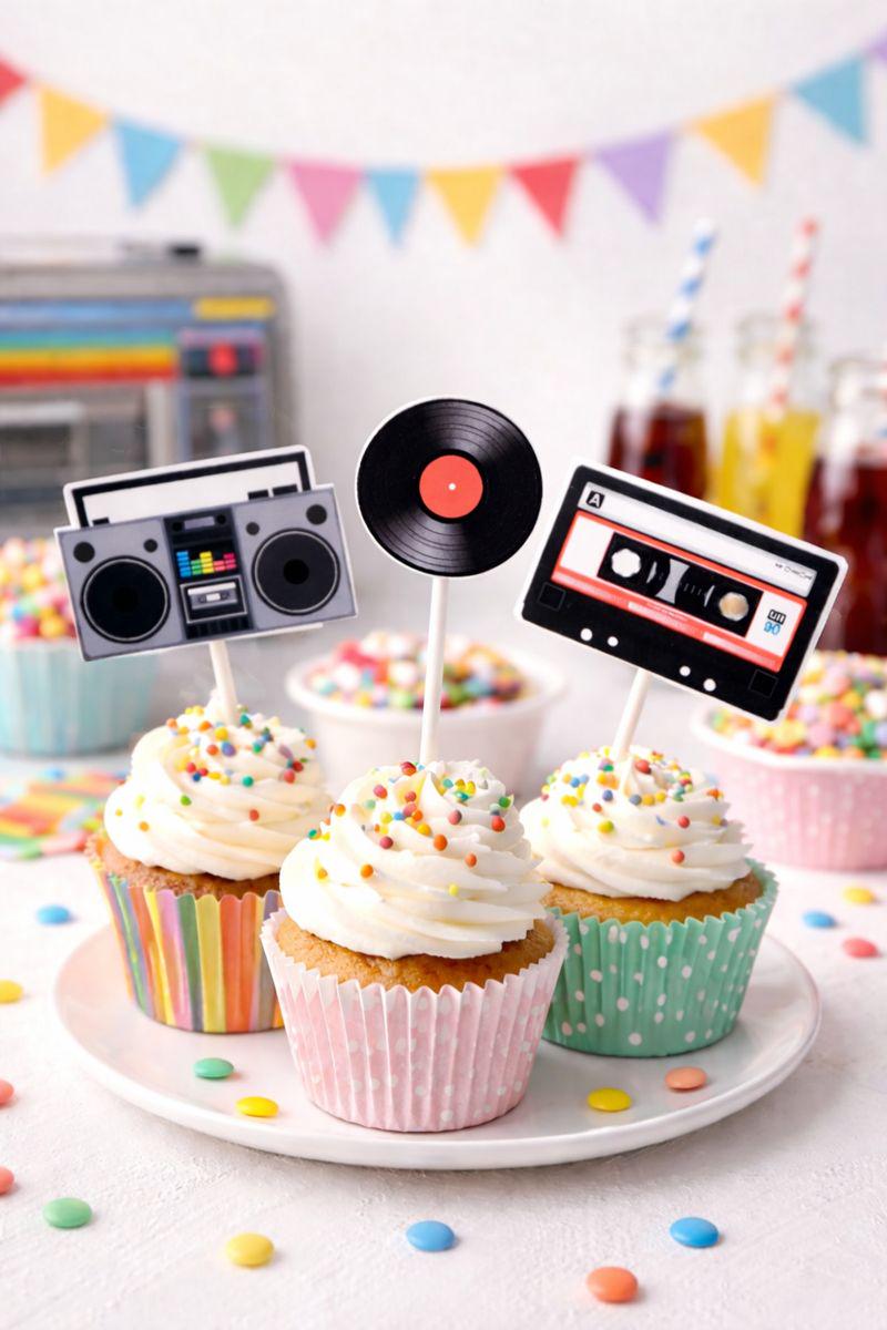 80's Cupcake Toppers - Cassette Tape Cupcake Toppers - Record Cupcake Toppers - Boom Box Cupcake Toppers - 80's Birthday Party 22920927A