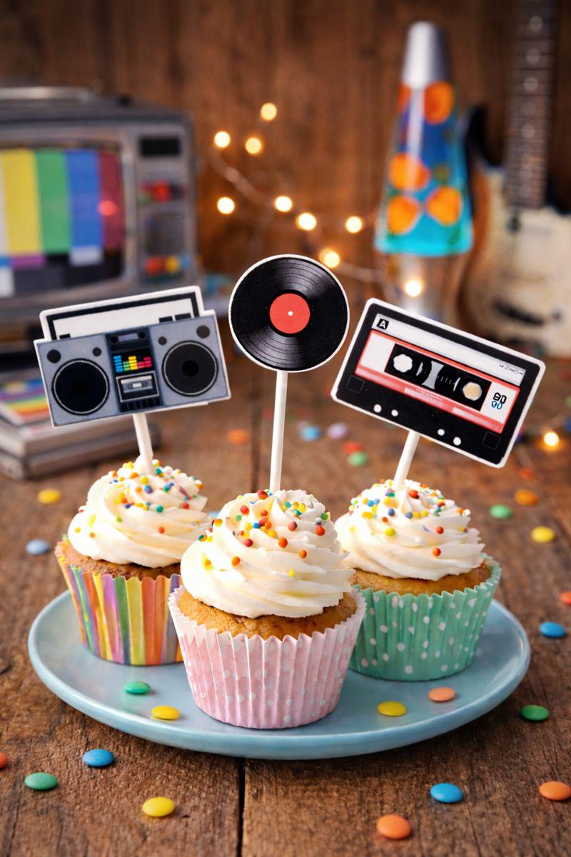 80's Cupcake Toppers - Cassette Tape Cupcake Toppers - Record Cupcake Toppers - Boom Box Cupcake Toppers - 80's Birthday Party 22920927A
