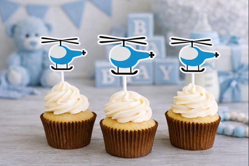 Helicopter Cupcake Toppers, Helicopter Birthday Party Decorations, Helicopter Party, Helicopter Cake Toppers, Helicopter Cupcake Picks,