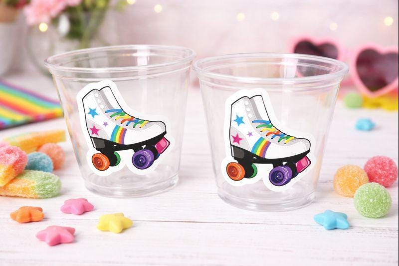 ROLLER SKATE PARTY Cups - Roller Skating Birthday Cups Skate Party Favors Skating Party Cups Roller Skating Birthday 80's Birthday Party