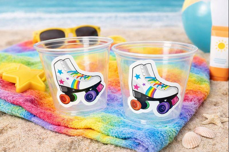 ROLLER SKATE PARTY Cups - Roller Skating Birthday Cups Skate Party Favors Skating Party Cups Roller Skating Birthday 80's Birthday Party