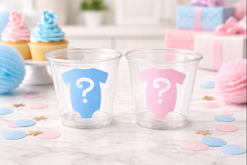 GENDER REVEAL PARTY Cups - Pink and Blue One piece Cups Gender Reveal Baby Shower Gender Reveal Decorations Gender Reveal Cup Baby One piece