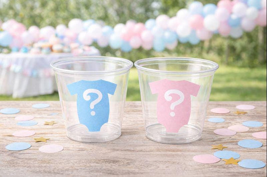 GENDER REVEAL PARTY Cups - Pink and Blue One piece Cups Gender Reveal Baby Shower Gender Reveal Decorations Gender Reveal Cup Baby One piece