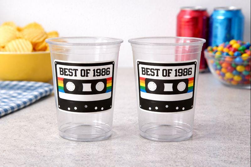 40th PARTY CUPS 40th Birthday Decoration 40th Party Favors 40th Party 40th Birthday Cassette Tape Party Best of 1986 Birthday Vintage 1986