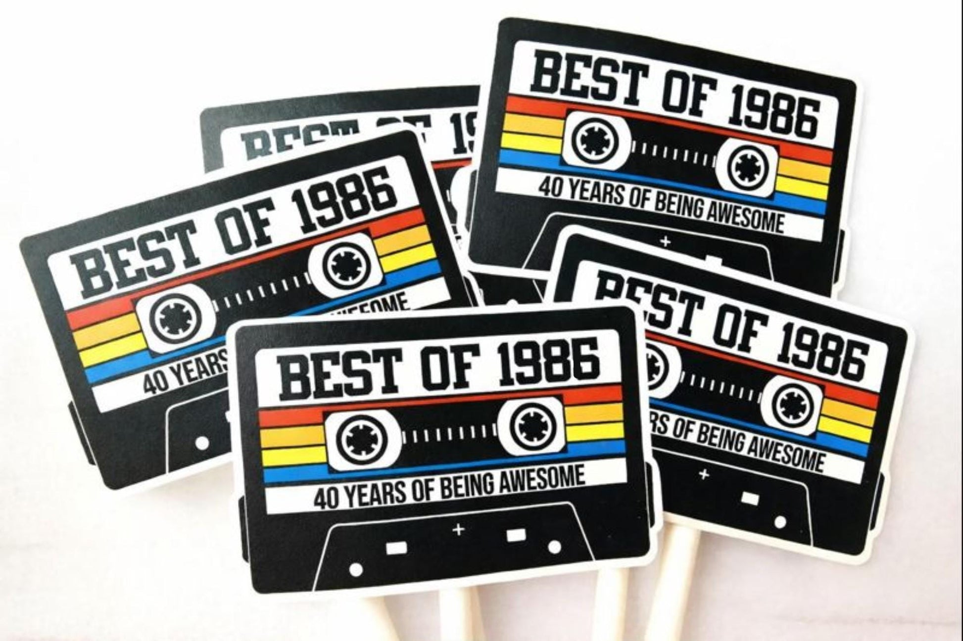 40th Birthday Party Cupcake Toppers Tan Cassette 40th Birthday Cupcake Toppers Best of 1985 Birthday Vintage 1985 Party 40th Birthday Party