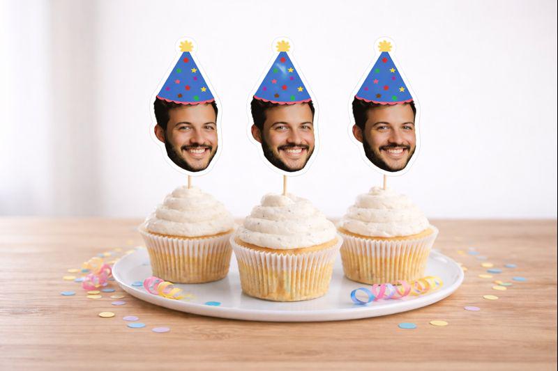 Photo Cupcake Toppers, Face Cupcake Toppers, Face On A Stick Cupake Toppers, Picture Cupcake Toppers, Face with Hat Cupcake Toppers, Funny