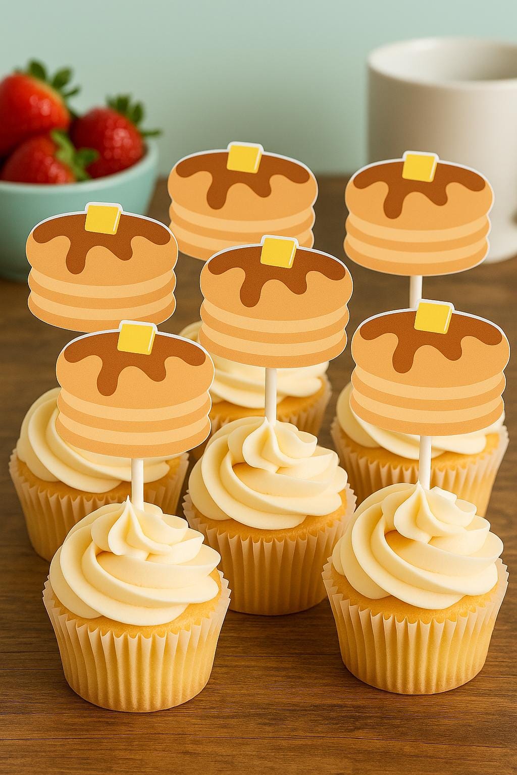 Pancake Cupcake Toppers, Pancakes and Pajamas Decorations, Pancake Cake Toppers, Pancake Party Supplies, Pancake Birthday Party, Sleepover