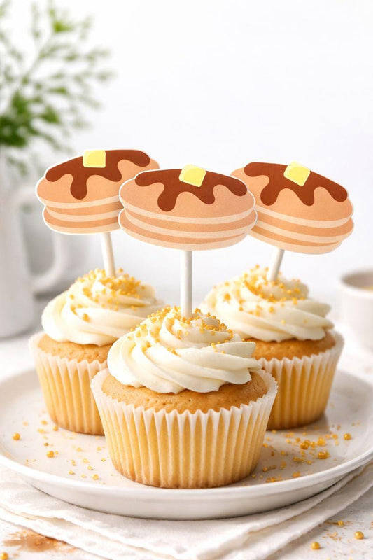 Pancake Cupcake Toppers, Pancakes and Pajamas Decorations, Pancake Cake Toppers, Pancake Party Supplies, Pancake Birthday Party, Sleepover