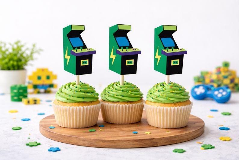 Arcade Cupcake Toppers, Arcade Game Cupcake Toppers, Video Game Cupcake Toppers - Gaming Cupcake Toppers, 80's cupcake toppers
