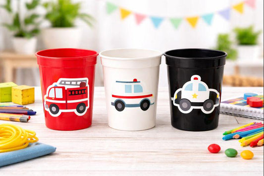 EMERGENCY VEHICLES PARTY Cups - Emergency Vehicles Birthday Party Decorations Firetruck Party Cups Ambulance Party Cups Police Party Cups
