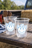 Blue COWBOY PARTY CUPS - Cowboy Cups Cowboy Party Decorations Cowgirl Bachelorette Cow Print Hat Happy Face Cups Cowboy Rodeo Party Cups