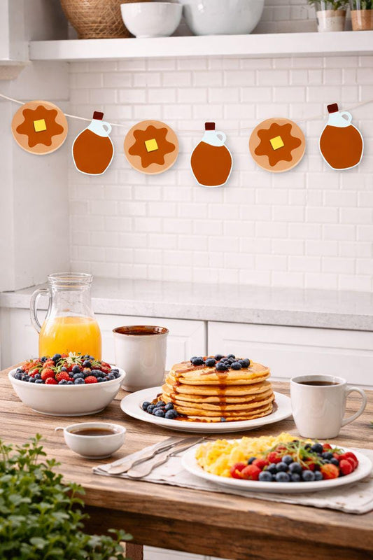 Pancake and Syrup Garland, Pancake Garland, Pancake Banner, Pancakes and Pajamas, Slumber Party, Pancake Photo Prop, Pancake Decorations