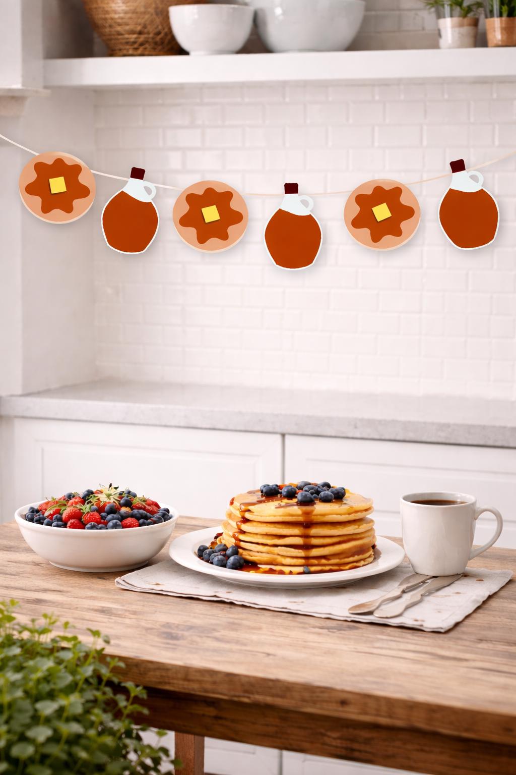 Pancake and Syrup Garland, Pancake Garland, Pancake Banner, Pancakes and Pajamas, Slumber Party, Pancake Photo Prop, Pancake Decorations