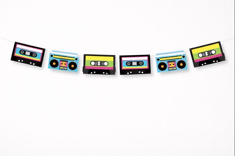 80's garland, 80's banner, 80's birthday banner, 80's party banner, 80's decorations, 80's party, Cassette Tape Banner, Cassette Tape