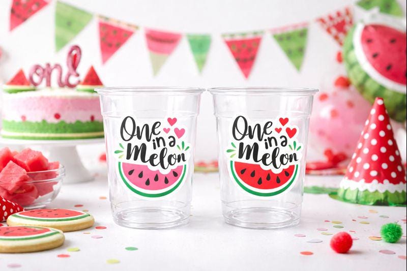 WATERMELON PARTY CUPS - Watermelon Party Favors Watermelon Treat Cups Watermelon Birthday One in a Melon First Birthday 1st Birthday