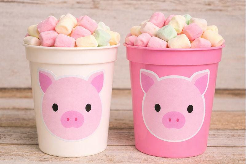 FARM ANIMAL CUPS - Cow party cups Pig party cups Pig Party cups Farm Birthday Farm Decorations Farm Party Farm animal favors Farm cups