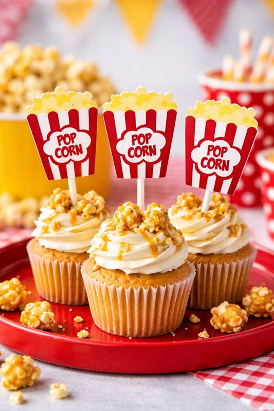 Movie Party Cupcake Toppers - Popcorn cupcake toppers - Movie Party Decorations