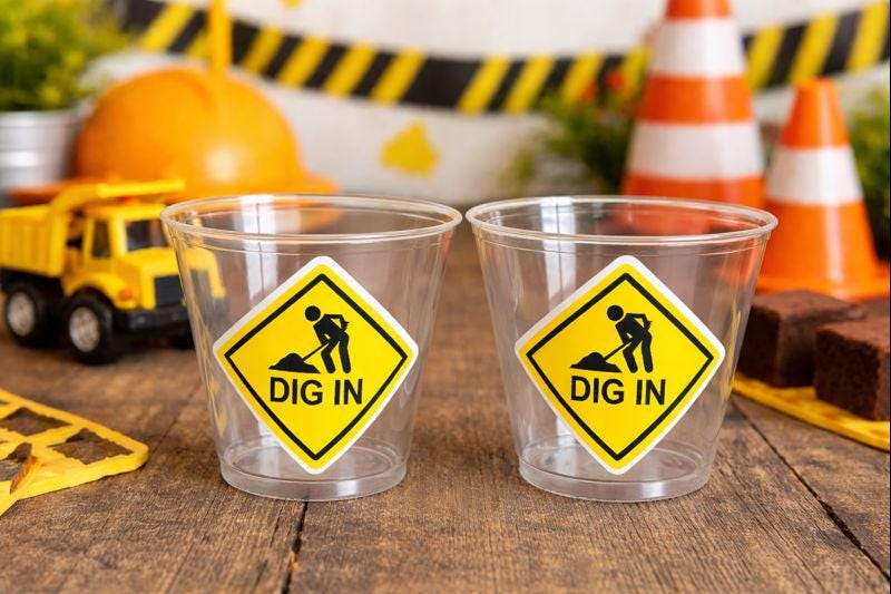 CONSTRUCTION PARTY CUPS - Dig In Party Cups Construction Truck Cups Construction Birthday Construction Party Construction Decorations