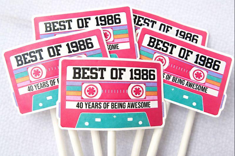 Pink 40th Birthday Party Cupcake Toppers Pink Cassette 40th Birthday Cupcake Toppers Best of 1983 Birthday Vintage 1983 Party 40th Birthday