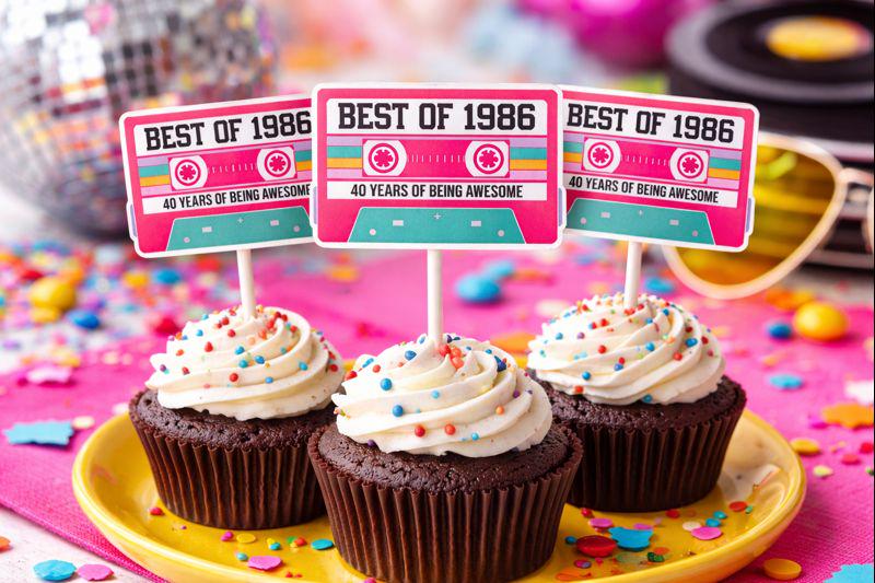 Pink 40th Birthday Party Cupcake Toppers Pink Cassette 40th Birthday Cupcake Toppers Best of 1983 Birthday Vintage 1983 Party 40th Birthday