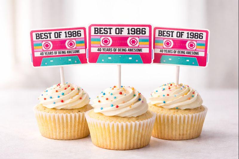 Pink 40th Birthday Party Cupcake Toppers Pink Cassette 40th Birthday Cupcake Toppers Best of 1983 Birthday Vintage 1983 Party 40th Birthday