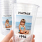 Custom Photo Cups 16oz | Personalized Plastic Party Cups with Text & Picture | Face Cups Birthday Favors | Vintage Year Est Cups Decorations