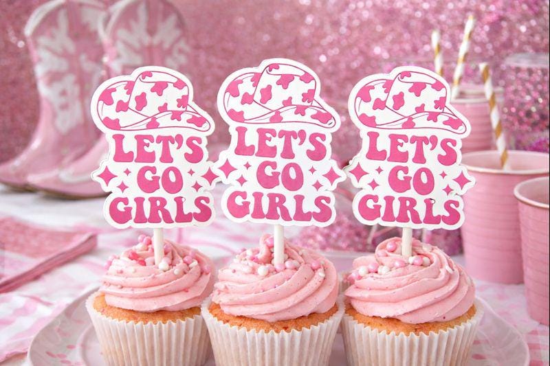 Cowgirl Cupcake Toppers Let's Go Girls Cupcake Toppers Bachelorette Party Cupcake Toppers Bachelorette Decorations Cowgirl Bachelorette