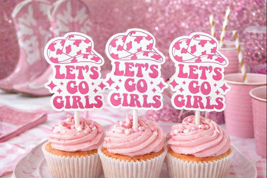 Cowgirl Cupcake Toppers Let's Go Girls Cupcake Toppers Bachelorette Party Cupcake Toppers Bachelorette Decorations Cowgirl Bachelorette
