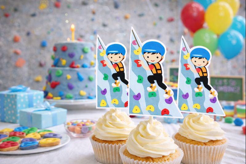Boy Rock Climbing Cupcake Toppers, Rock Climbing Birthday, Rock Climbing Party, Rock Climbing Party Supplies, Rock Climbing Party