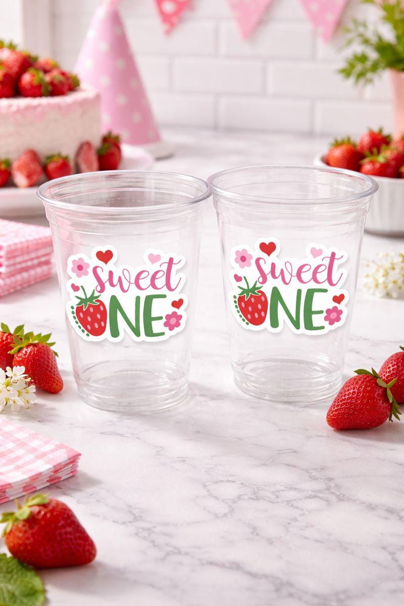 STRAWBERRY PARTY CUPS - Strawberry Birthday Cups Strawberry Cups First Birthday Strawberry Party Decorations Strawberry Baby Shower