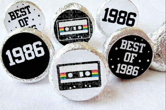180 - 40th Birthday Cassette Tape Stickers 40th Birthday Party Favor Stickers for Candy Vintage 1986 40th Birthday Best of 1986 Birthday