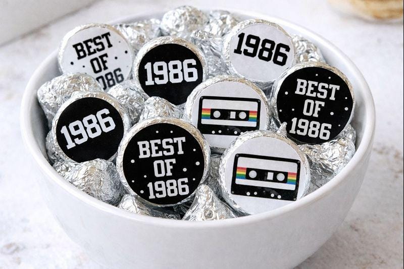 180 - 40th Birthday Cassette Tape Stickers 40th Birthday Party Favor Stickers for Candy Vintage 1986 40th Birthday Best of 1986 Birthday