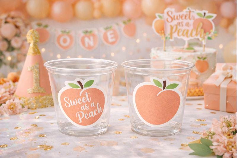 PEACH PARTY CUPS- Peach Birthday Party Peach First Birthday Peach 1st Birthday Peach Party Decorations Peach Party Supplies Sweet as a Peach